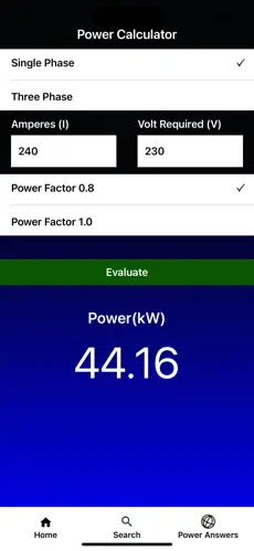 Power calculator app screenshot