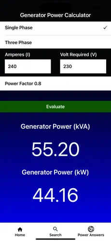 Power calculator app screenshot