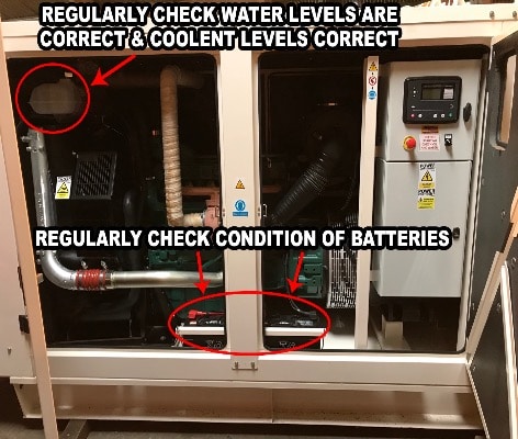 Power continuity constant water and oil level check and regularly check battery condition