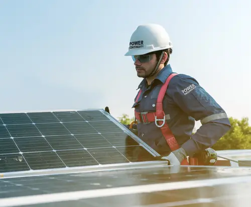 Power continuity engineer installing solar panel