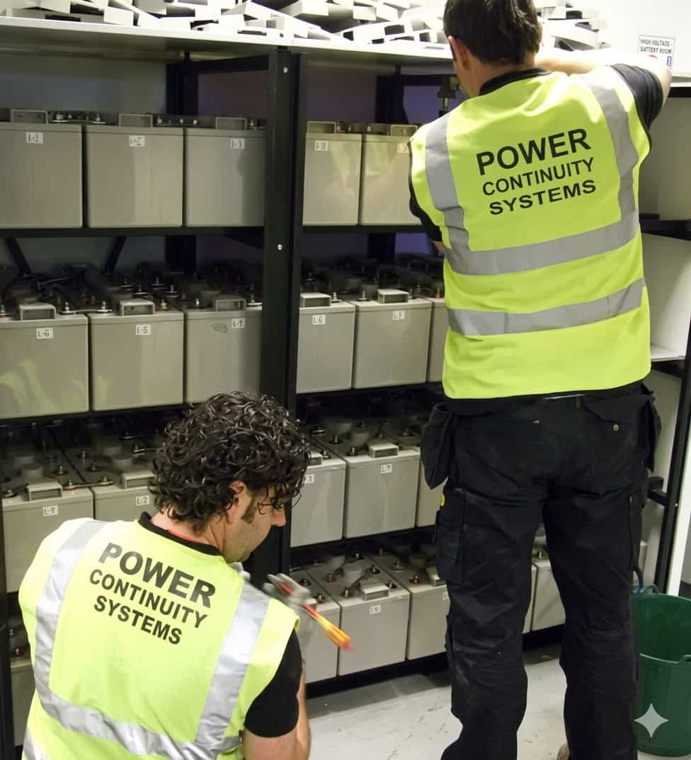 Power continuity engineers fitting batteries