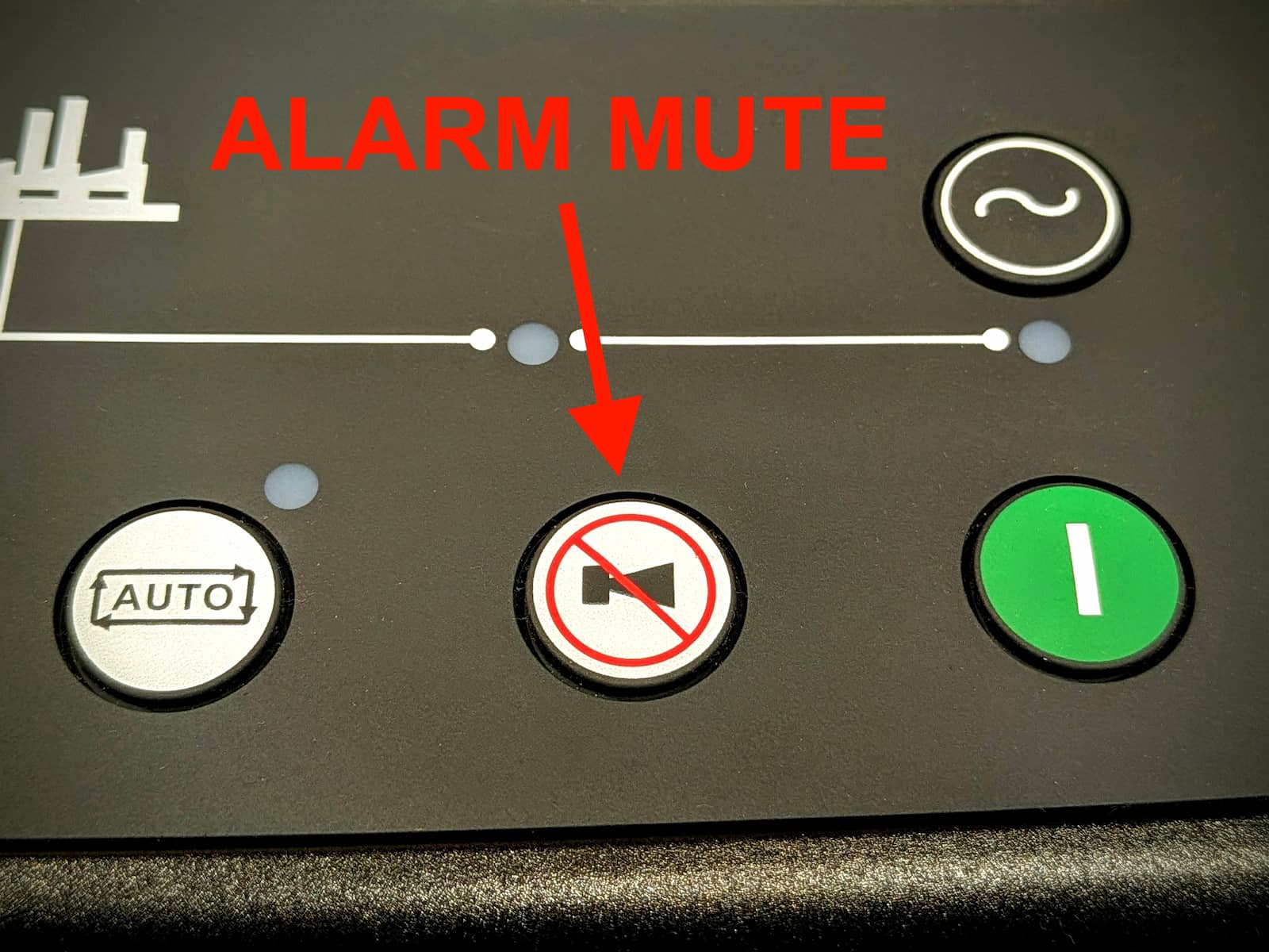 Power continuity generator control panel mute alarm button