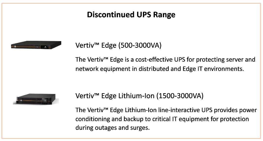 Vertiv ups range discontinued systems